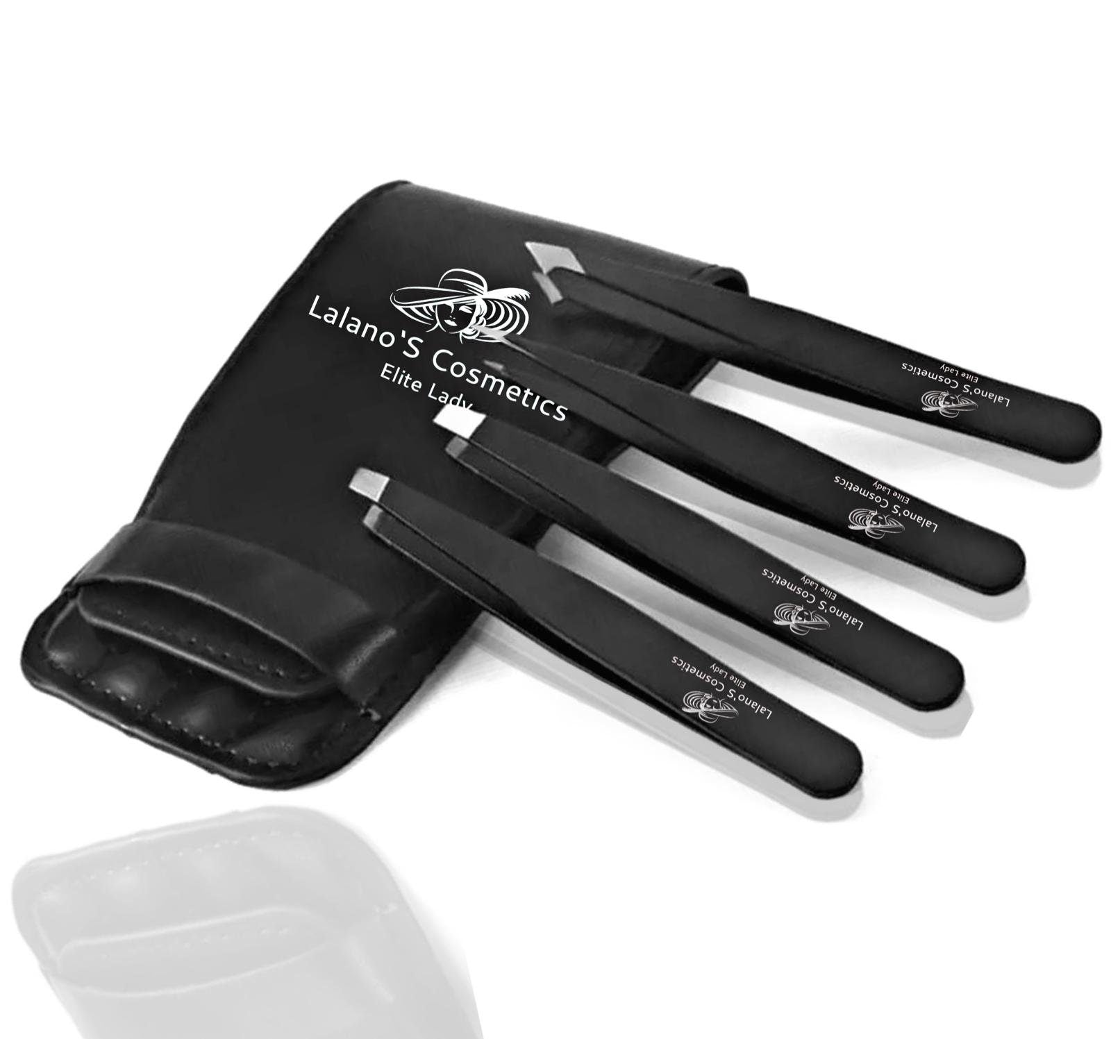 Deluxe- Pinzetten Set 5-tlg. – schwarzes Set auf geschlossenem Etui