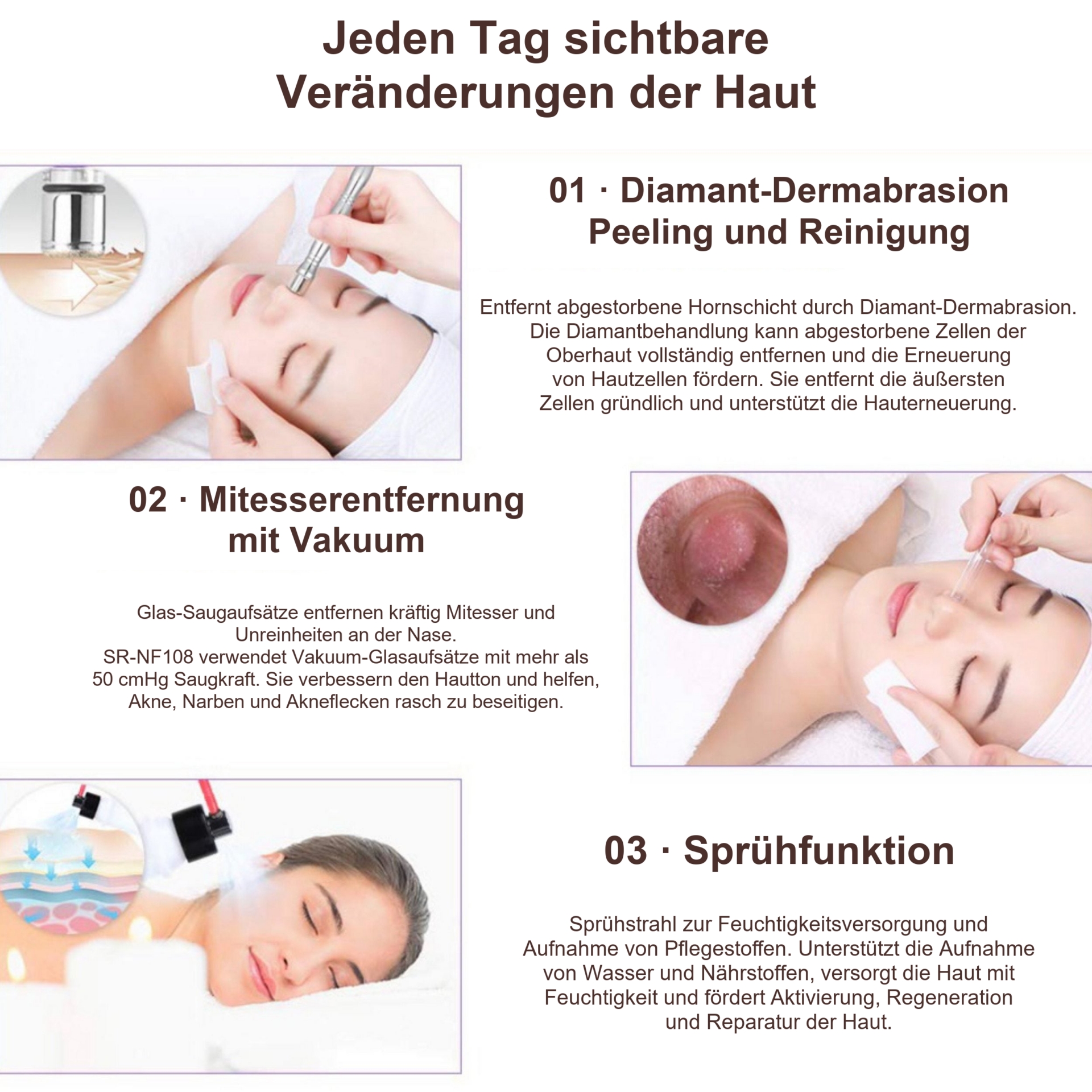 Professionelles Diamond-Mikrodermabrasionsgerät – Diamantpeeling, Vakuum und Sprühfunktion