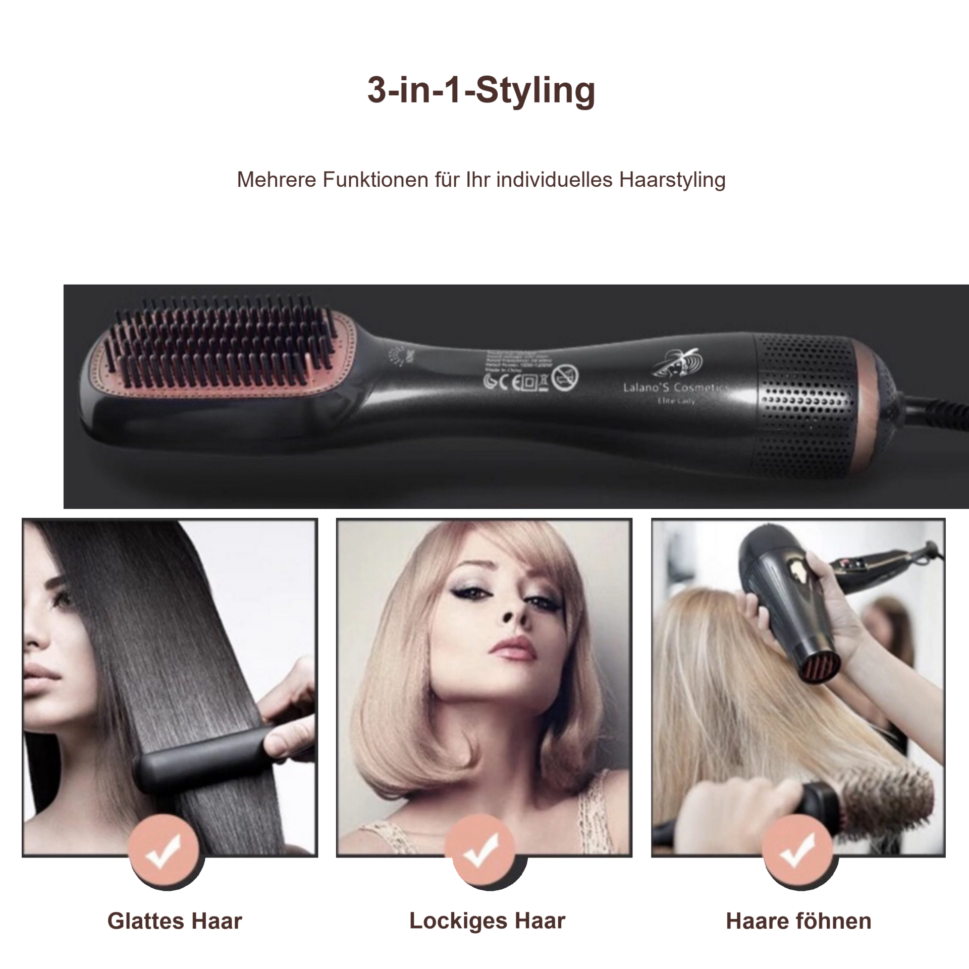 3 in 1 One Step Volumizer Hair Dryer 1200W – Drei Styling-Szenen für Glätten, Locken und Föhnen