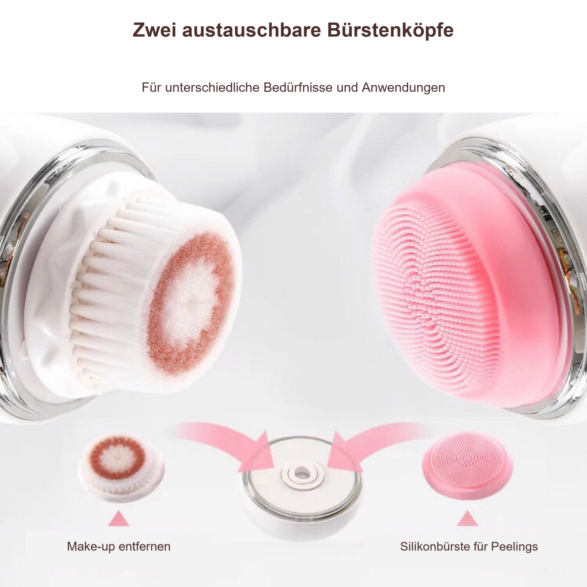 3D Oscillation Gesichtsreinigungsbürste – Bürsten- und Silikonaufsatz