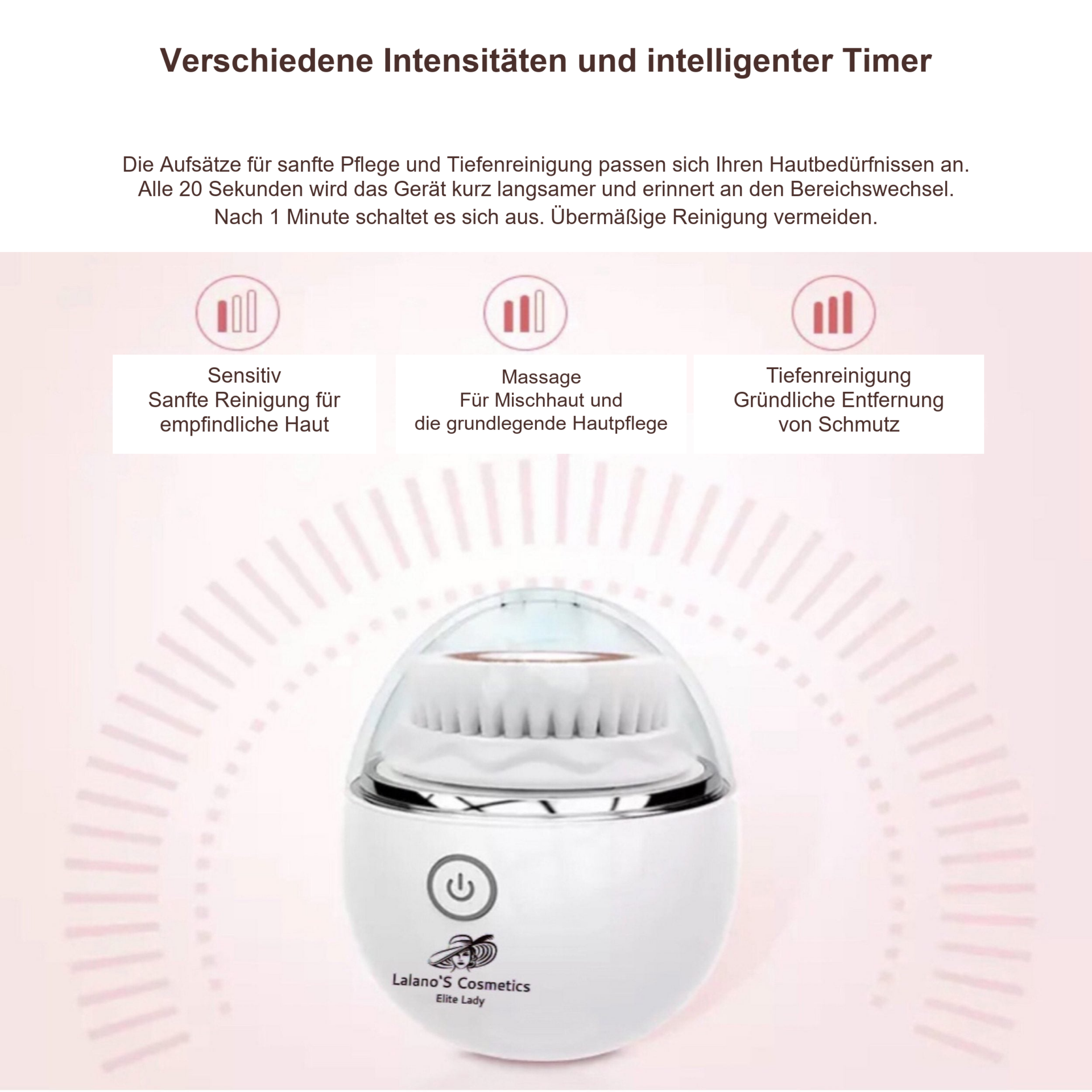3D Oscillation Gesichtsreinigungsbürste – Intensität und Timer