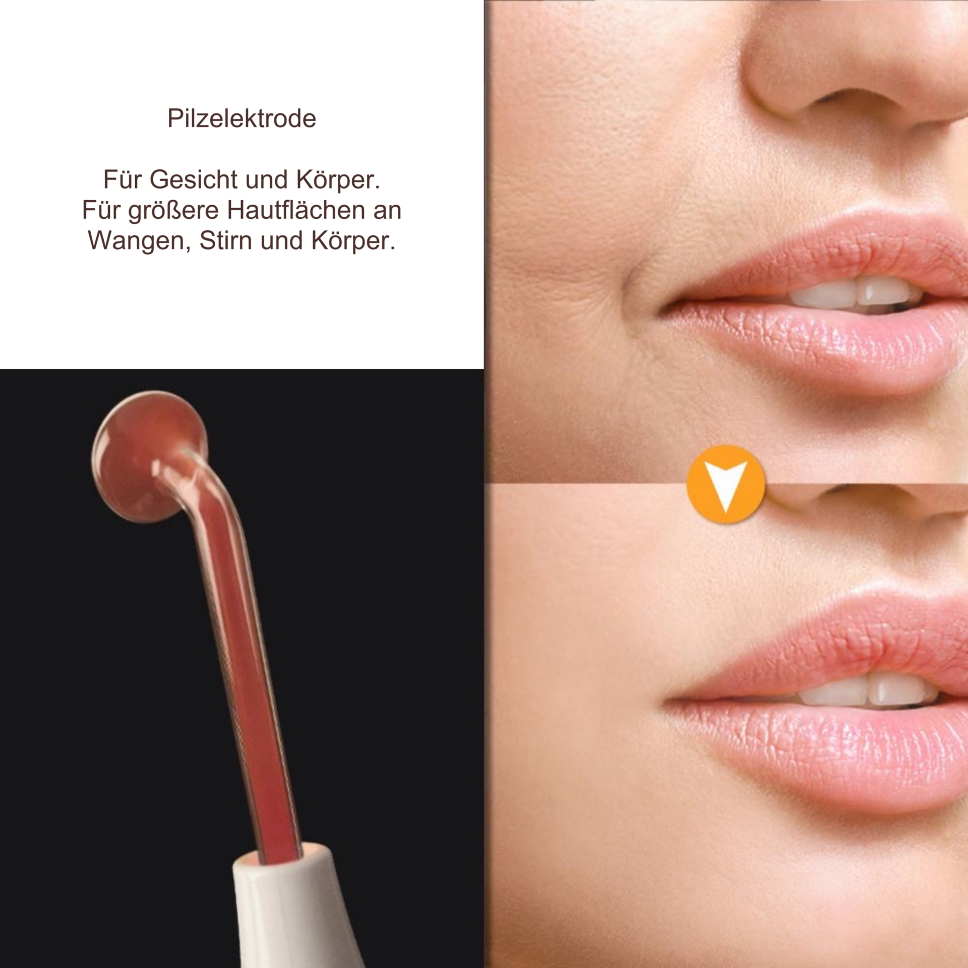 4-in-1 Hochfrequenzstab, Anti-Aging-Gerät – Pilzelektrode und Gesichtspartie im Vergleich
