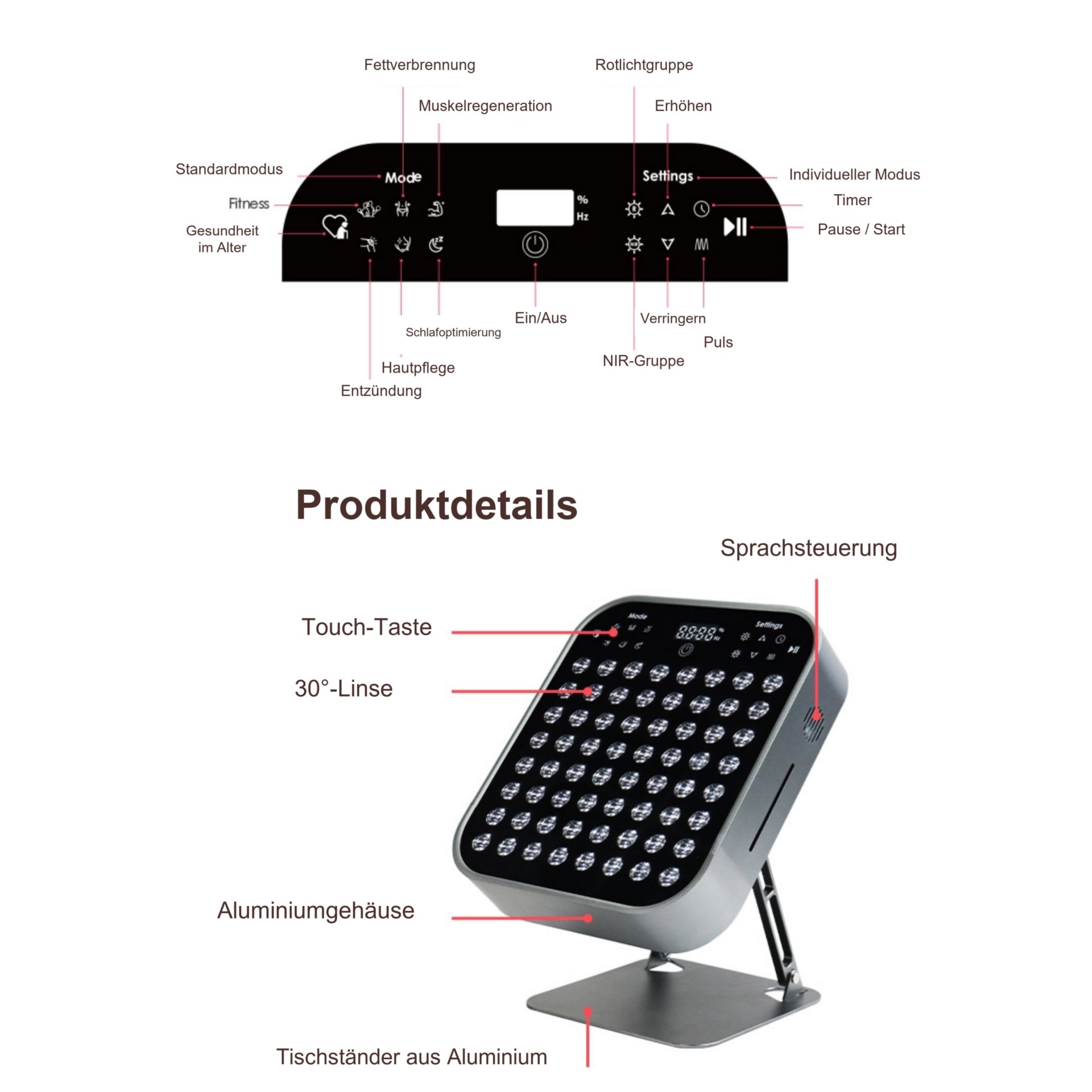 Infrarotlampe Health & Beauty Therapie – Display und verstellbarer Stand