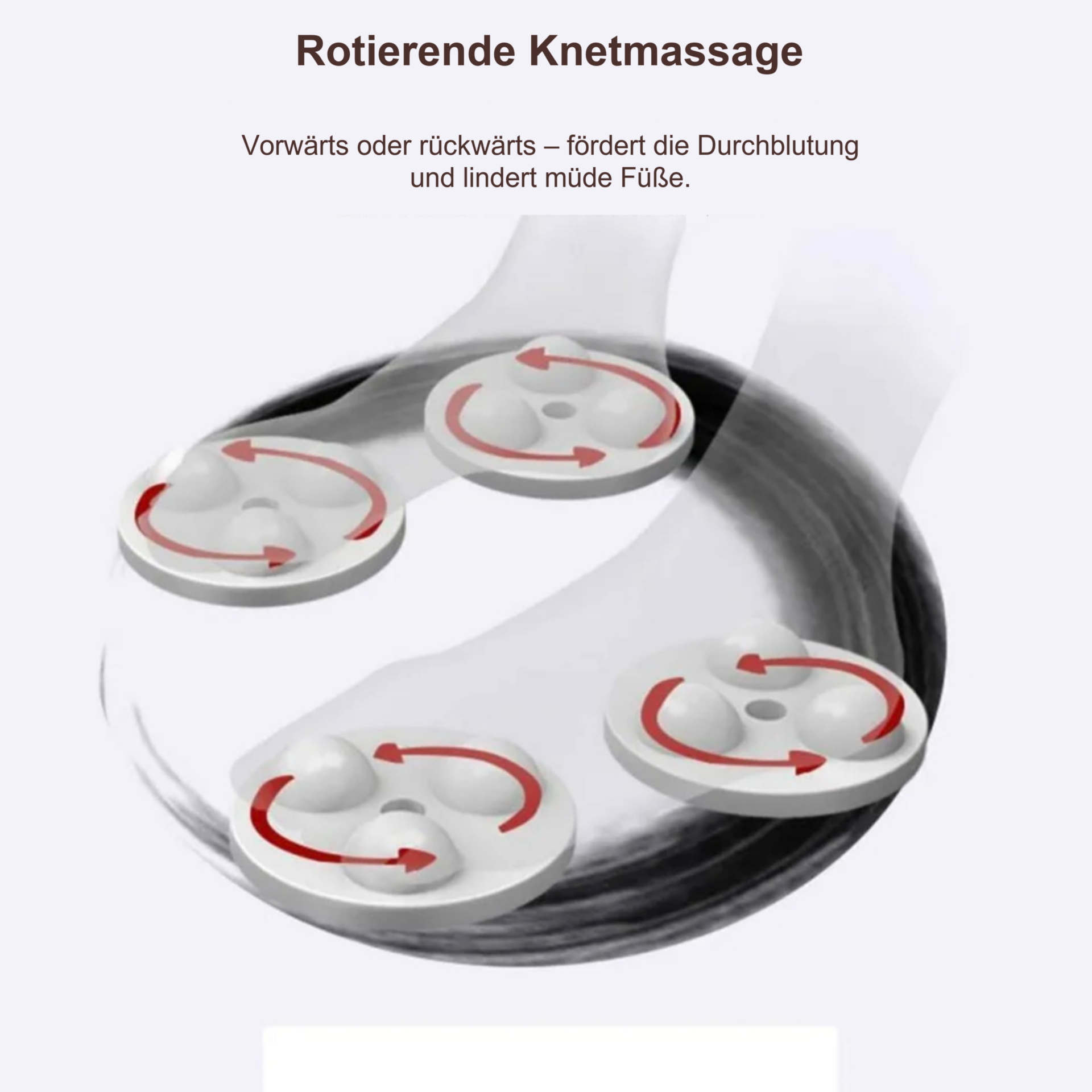 Shiatsu Fußmassagegerät mit Wärmefunktion – Vier rotierende Knetbereiche im geöffneten Gerät