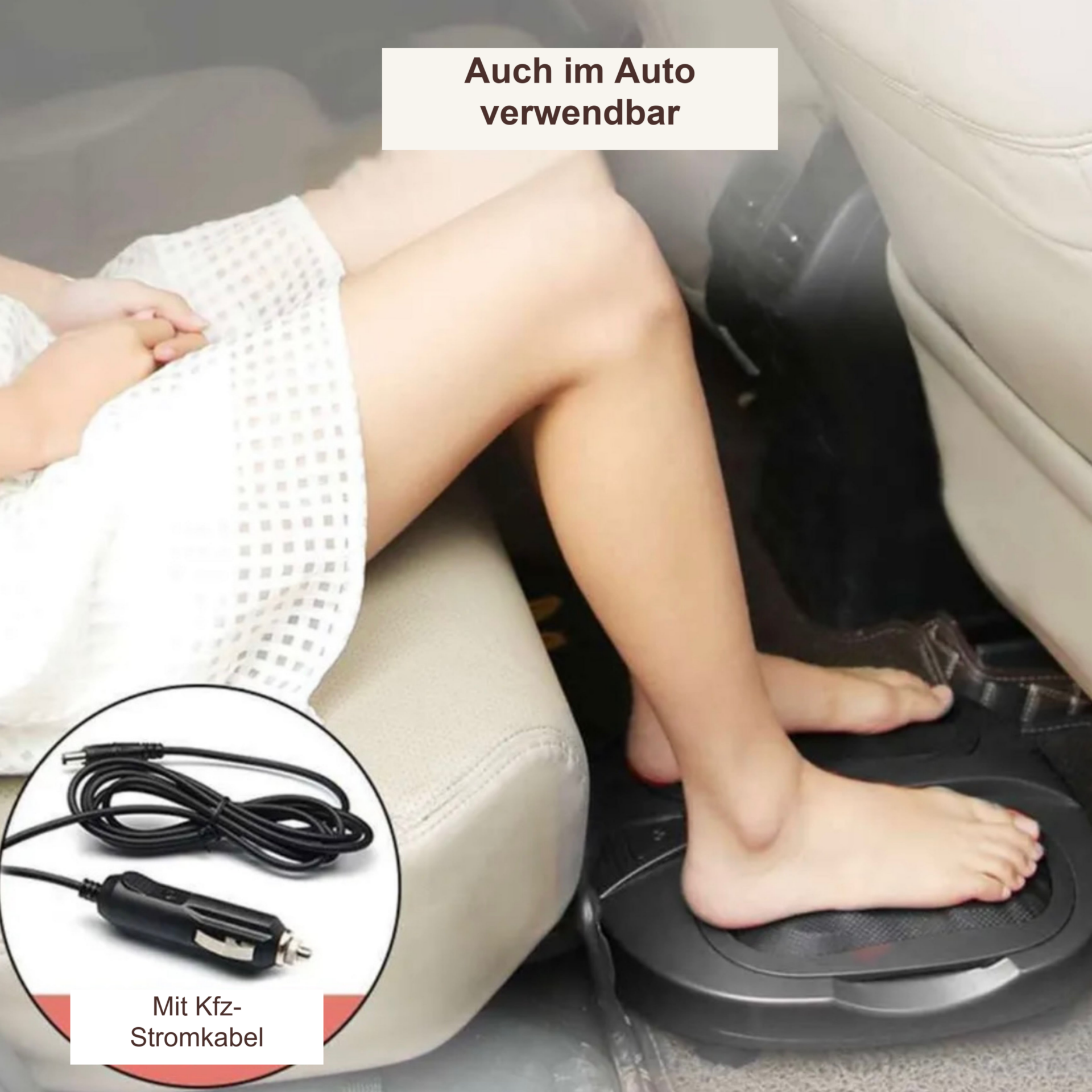 Shiatsu Fußmassagegerät mit Wärmefunktion – Fußmassage im Auto mit Anschlusskabel