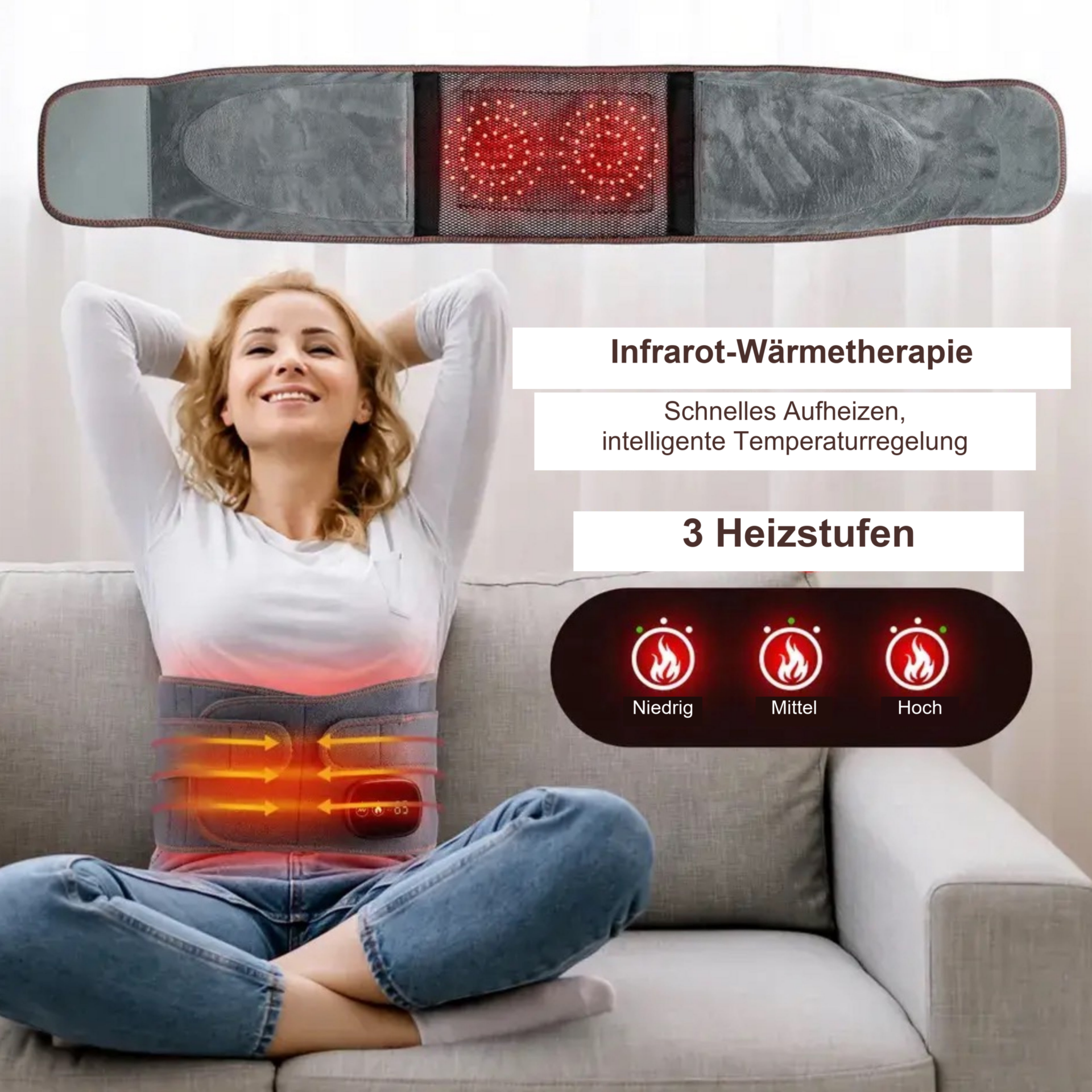 Wärmegürtel Massage-Rotlichtheizgurt – Wärmegürtel innen und am Bauch mit drei Wärmestufen