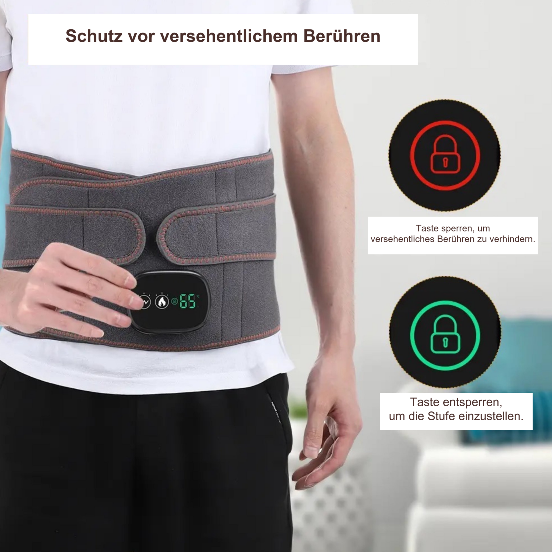 Wärmegürtel Massage-Rotlichtheizgurt – Sperren und Entsperren der Gürtelbedienung