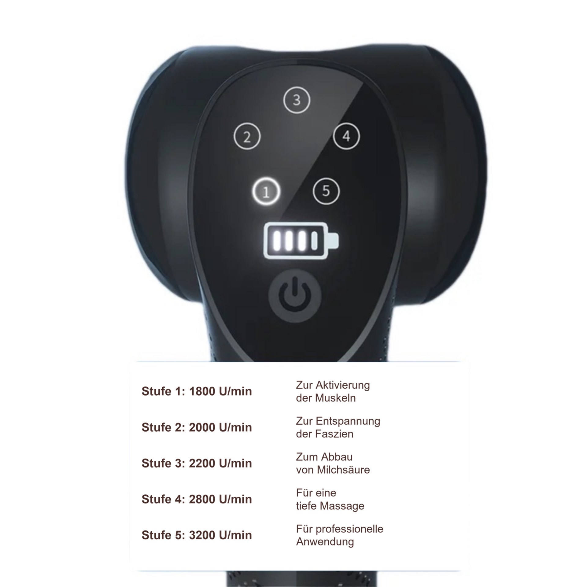 Massagepistole Ergo MassageGun – Tasten und Anzeige