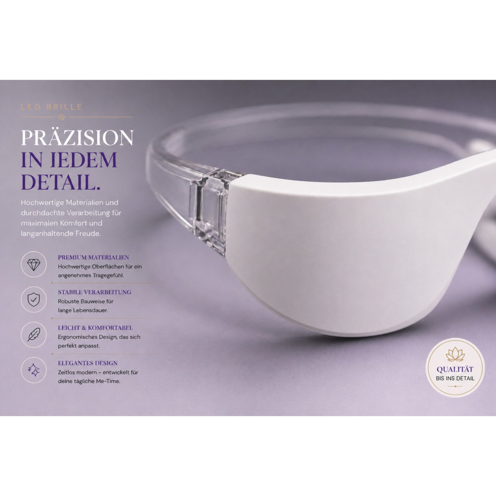 Massagegerät Lumiveo LED Augenmassage Brille mit 3 Lichtmodi, EMS & Vibration – Form und Bügel