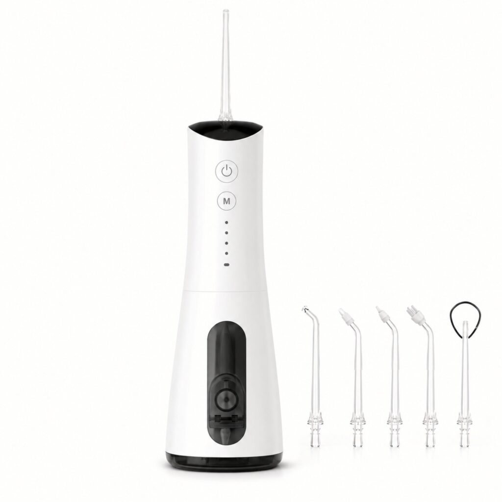 Munddusche AquaPulse Pro Kabelloser Premium Water Flosser mit 4 Modi & 5 Düsen – AquaPulse mit fünf Düsen
