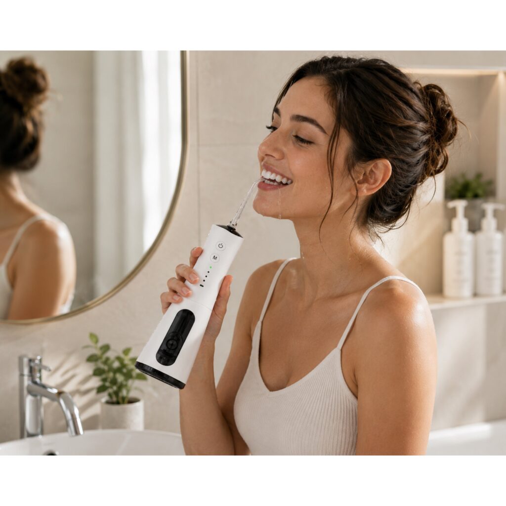 Munddusche AquaPulse Pro Kabelloser Premium Water Flosser mit 4 Modi & 5 Düsen – Munddusche benutzen