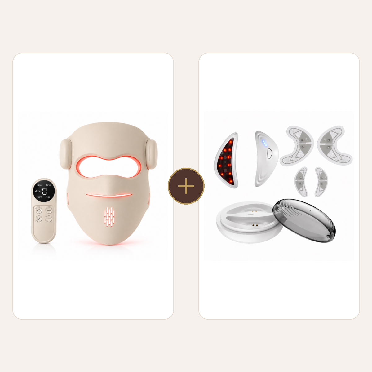 LED-Maske & EyeLift-Duo: 1 × LED-Gesichtsmaske LUMIVANCE 5 Lichtmodi, 72 LEDs, Kabellose Fernbedienung & Bedienfeld + 1 × Gesichtsmassagegerät LUMIÉRA EyeLift Pro Augenmassagegerät mit Rotlicht & Mikrostrom
