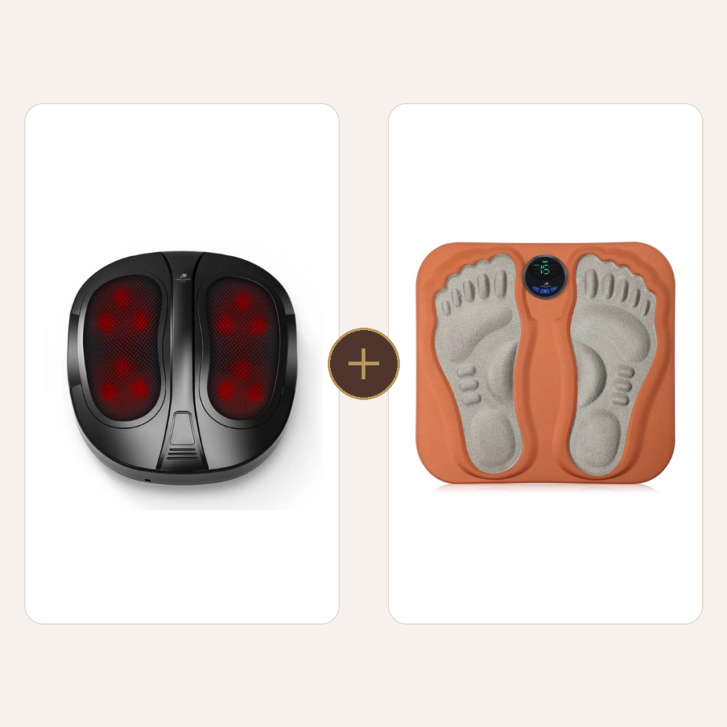 Fußmassage & Wärme-Duo: 1 × Shiatsu Fußmassagegerät mit Wärmefunktion + 1 × Fußmassagegerät 3D Fußmassagematte